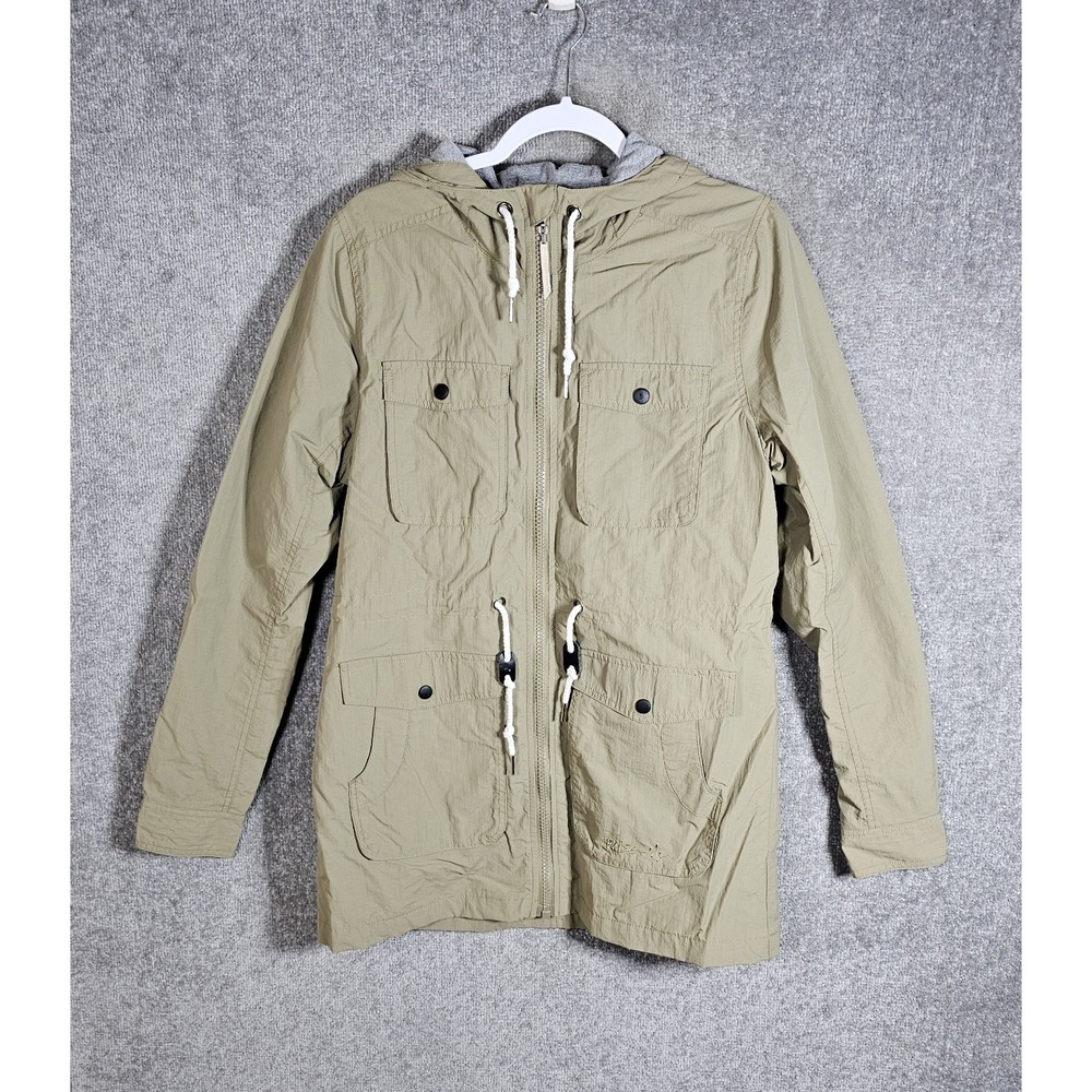 Pulse Rain Jacket Womens Large Brown Nylon Pockets Chore Coat Lined Drawstring